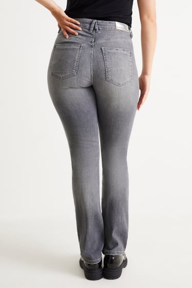 Women - Straight jeans with rhinestones - mid-rise waist - denim-gray