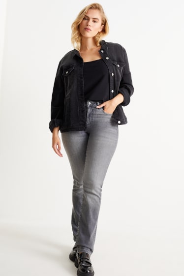 Mujer - Straight jeans con pedrería - mid waist - vaqueros - gris