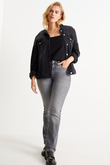 Dames - Straight jeans met strass-steentjes - mid waist - jeansgrijs