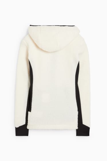 Women - Teddy fur zip-through sweatshirt with hood - cremewhite