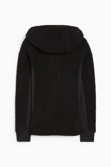 Damen - Teddy-Sweatjacke mit Kapuze - schwarz
