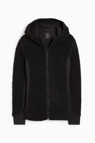 Damen - Teddy-Sweatjacke mit Kapuze - schwarz