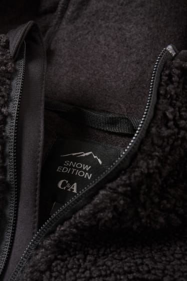 Damen - Teddy-Sweatjacke mit Kapuze - schwarz