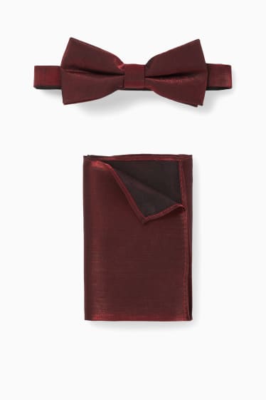 Hommes - Ensemble - nœud papillon et pochette - 2 pièces - bordeaux