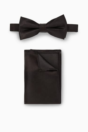Home - Conjunt - corbata de llacet i mocador de butxaca - 2 peces - negre