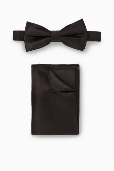 Men - Set - bow tie and pocket square - 2 piece - black