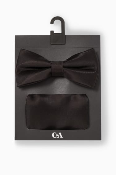 Men - Set - bow tie and pocket square - 2 piece - black