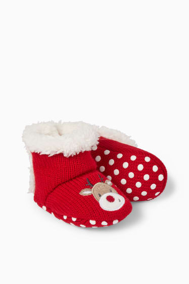 Unisex - Rudolf - Baby-Weihnachts-Krabbelschuhe - dunkelrot