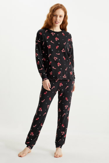 Dames - Pyjama voor de kerst - met patroon - zwart