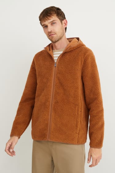 Men - Faux fur jacket with hood - havanna