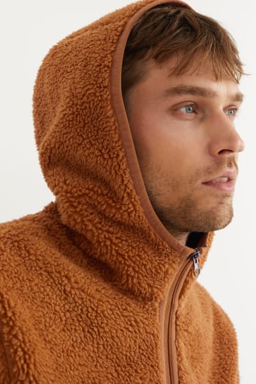 Men - Faux fur jacket with hood - havanna