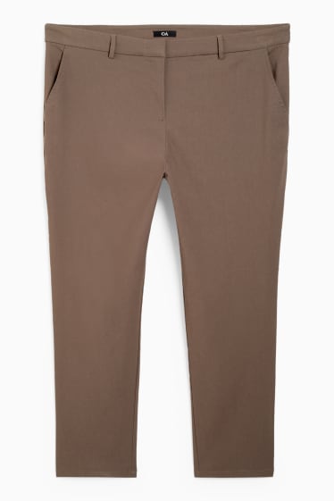 Dámské - Plátěné kalhoty - mid waist - straight fit - světle hnědá