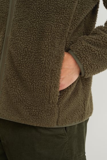 Men - Faux fur jacket with hood - dark green