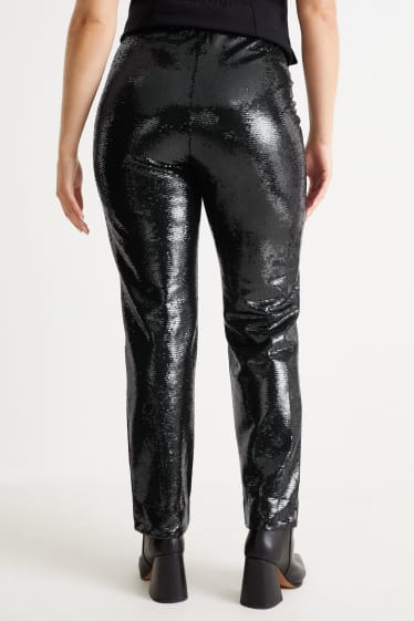 Femei - Pantaloni cu paiete - talie înaltă - tapered fit - negru