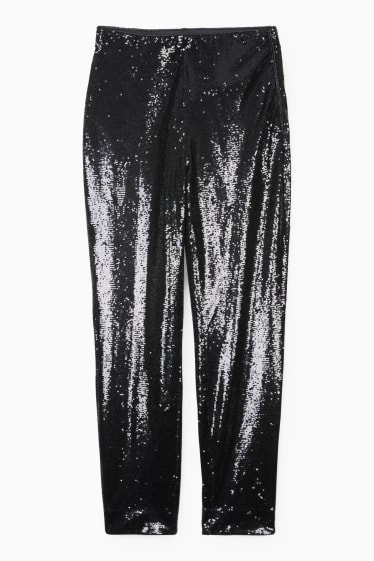 Women - Sequin trousers - high waist - tapered fit - black