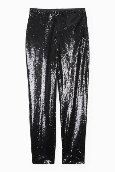 Femmes - Pantalon de paillettes - high waist - tapered fit - noir