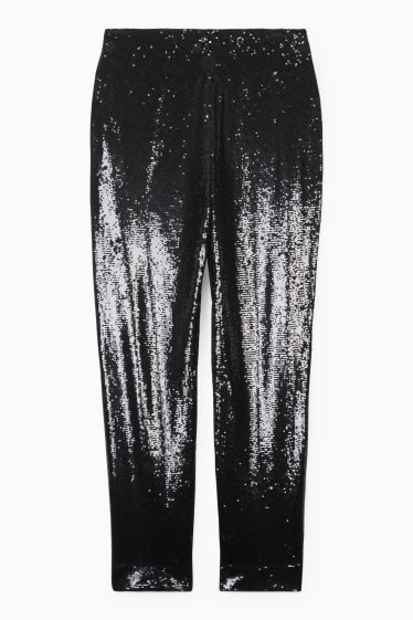 Donna - Pantaloni in paillettes - vita media - tapered fit - nero