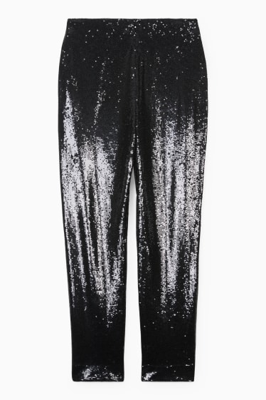 Women - Sequin trousers - high waist - tapered fit - black