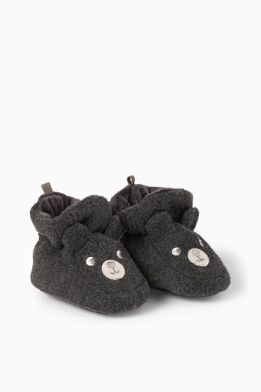 Unisex - Bärchen - Baby-Fleece-Krabbelschuhe - grau-melange