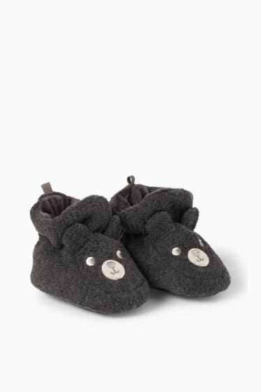 Bébés - Oursons - chaussons en polaire pour bébé - gris chiné