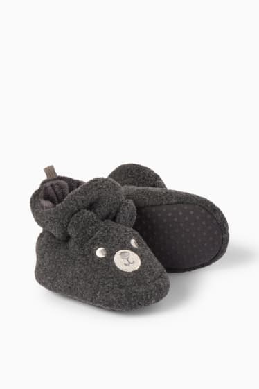 Bébés - Oursons - chaussons en polaire pour bébé - gris chiné