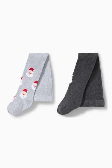 Unisexe - Lot de 2 paires - père Noël - collants de Noël pour bébé - gris clair chiné