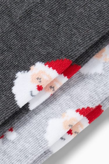 Unisexe - Lot de 2 paires - père Noël - collants de Noël pour bébé - gris clair chiné