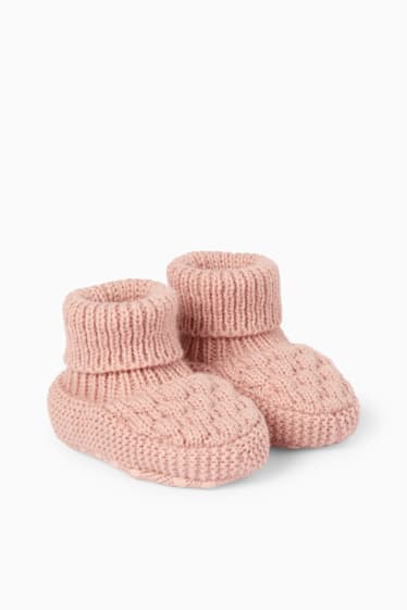 Baby Mädchen - Baby-Strick-Krabbelschuhe - dunkelrosa
