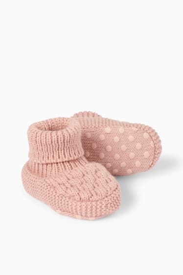 Babys - Baby-Strick-Krabbelschuhe - dunkelrosa