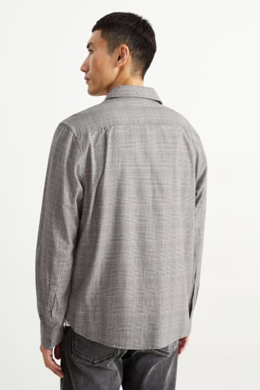 Pánské - Košile - slim fit - cutaway - kostkovaná - šedá