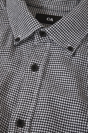 Pánské - Košile - regular fit - button-down - kostkovaná - černá/bílá