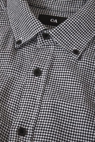 Men - Shirt - regular fit - button-down collar - check - black / white