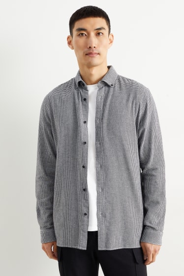 Men - Shirt - regular fit - button-down collar - check - black / white