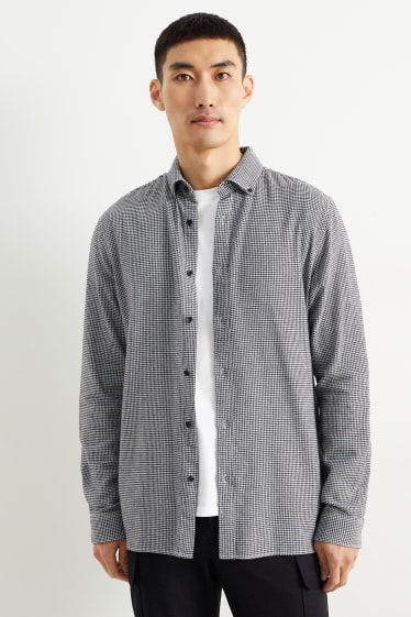 Pánské - Košile - regular fit - button-down - kostkovaná - černá/bílá