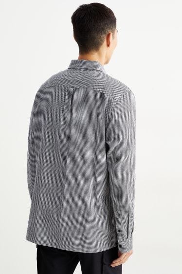Heren - Overhemd - regular fit - button down - geruit - zwart / wit