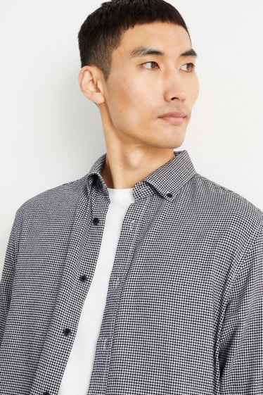 Men - Shirt - regular fit - button-down collar - check - black / white