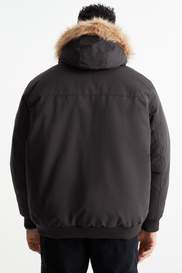 Hommes - Veste avec capuche et garniture en imitation fourrure - noir