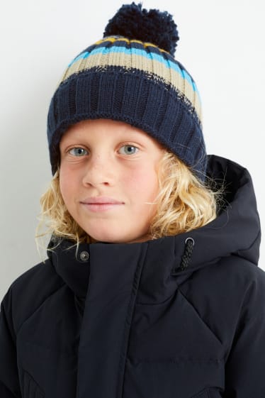Kinderen: jongens - Gebreide muts - gestreept - donkerblauw