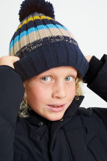 Kinderen: jongens - Gebreide muts - gestreept - donkerblauw