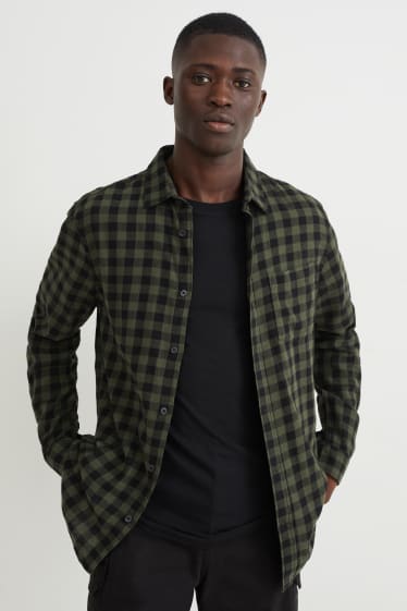 Men - Flannel shirt - regular fit - Kent collar - check - green