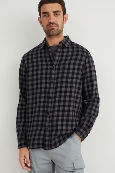 Hombre - Camisa de franela - regular fit - kent - de cuadros - negro
