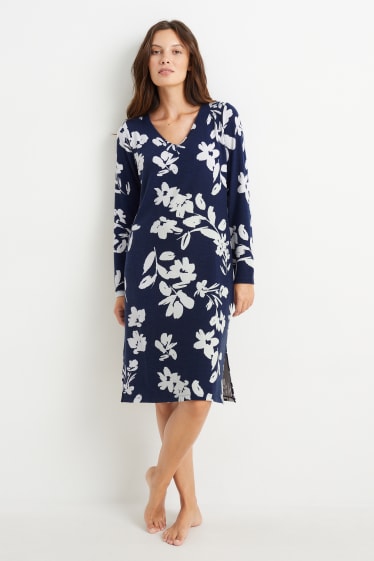 Damen - Nachthemd - geblümt - dunkelblau
