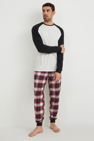 Heren - Pyjama met flanellen broek - rood