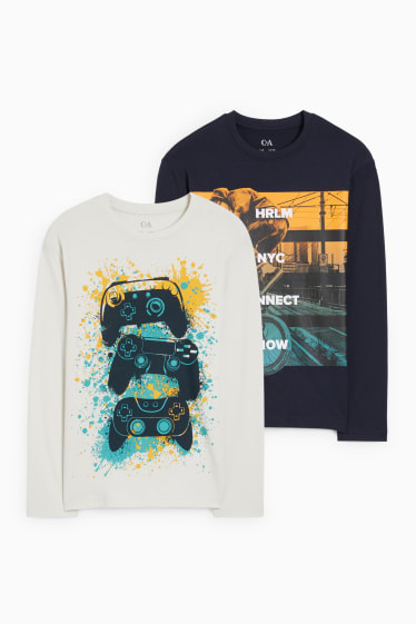 Copii - Băieți - Multipack 2 buc. - BMX și gaming - tricou cu mânecă lungă - alb-crem