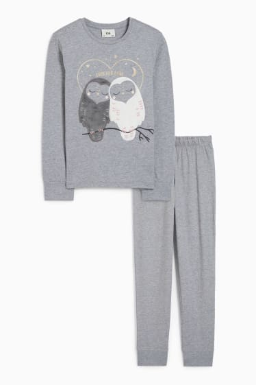 Kinder - Eulen - Pyjama - 2 teilig - grau