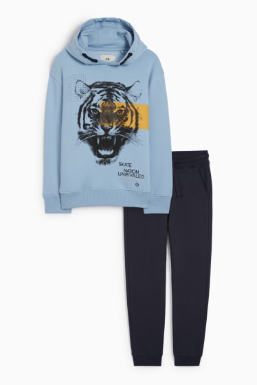 Dzieci - Komplet - tygrys - bluza z kapturem i spodnie dresowe - 2 części - niebieski