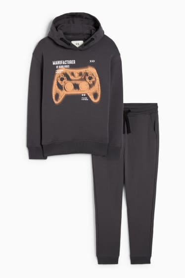 Niños - Conjunto - videojuegos - sudadera con capucha y pantalón de deporte - 2 piezas - gris oscuro