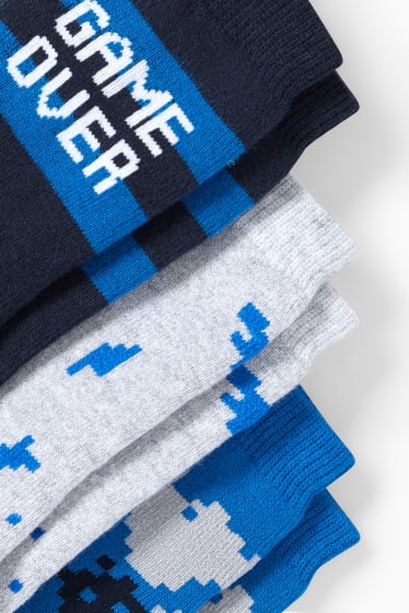 Enfants - Lot de 3 paires - jeux vidéos et pixels - chaussettes à motif - bleu foncé