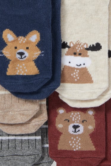 Bébés - Lot de 5 paires - animaux de la forêt - chaussettes pour bébé à motif - bleu foncé