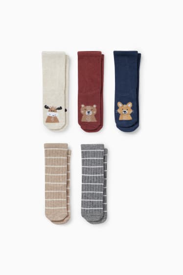 Bébés - Lot de 5 paires - animaux de la forêt - chaussettes pour bébé à motif - bleu foncé